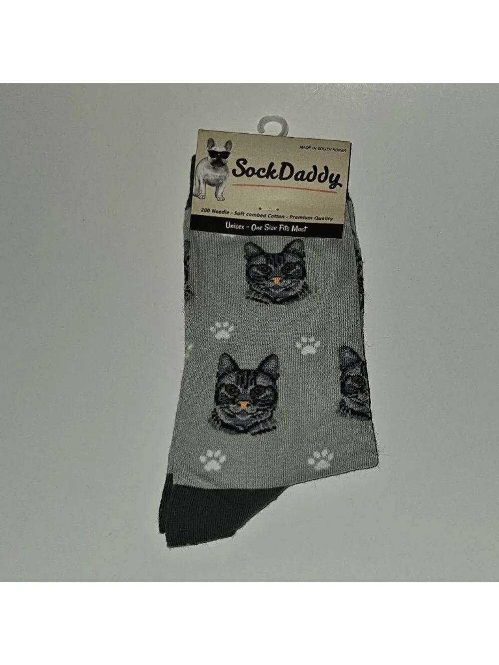 NEW Sock Daddy Gray Socks Silver Tabby Cat Kitty Paw Prints Unisex OSFM One Size